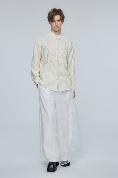 Steel Palette Embroidery High Neck Shirt Apricot