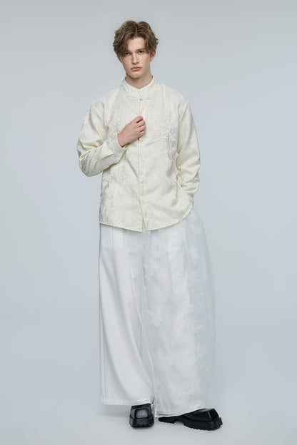 Steel Palette Embroidery High Neck Shirt Apricot