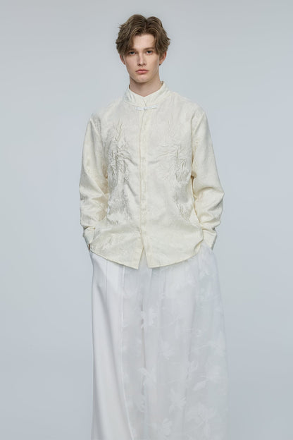 Steel Palette Embroidery High Neck Shirt Apricot