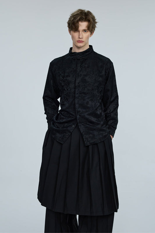 Steel Palette Embroidery High Neck Shirt Black