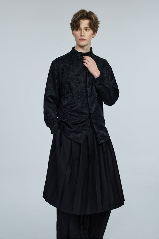 Steel Palette Embroidery High Neck Shirt Black