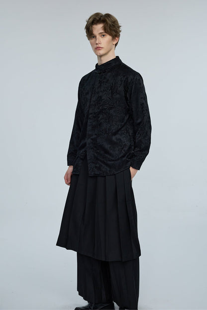 Steel Palette Embroidery High Neck Shirt Black