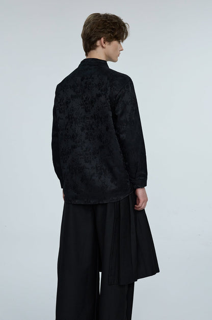 Steel Palette Embroidery High Neck Shirt Black