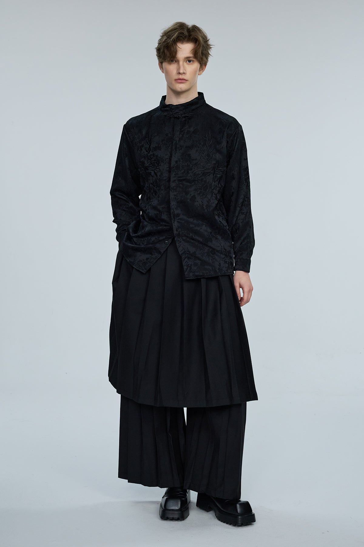 Steel Palette Embroidery High Neck Shirt Black