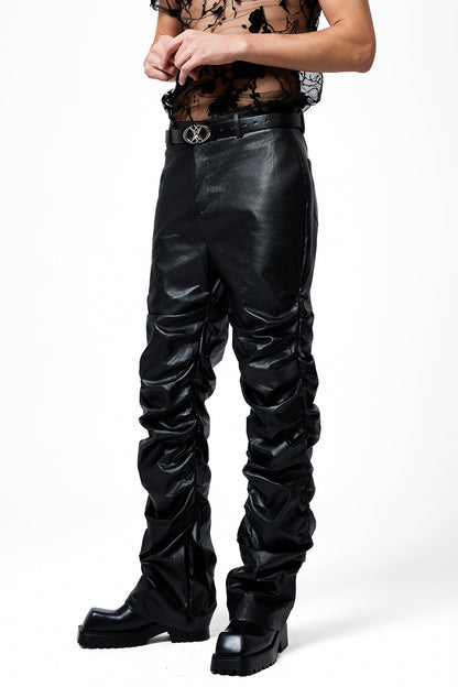 Steel Trace Leather Stacked Pants