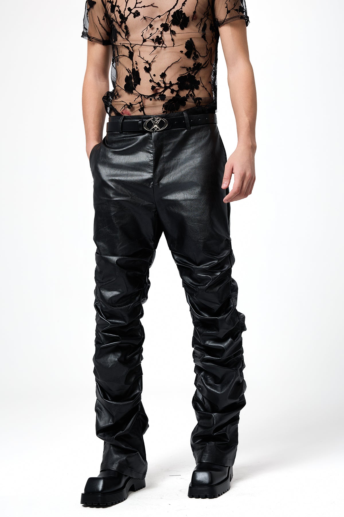 Steel Trace Leather Stacked Pants