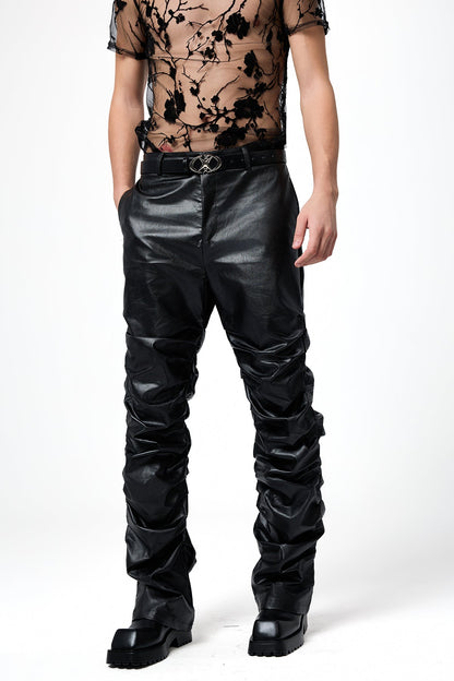 Steel Trace Leather Stacked Pants