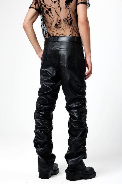 Steel Trace Leather Stacked Pants