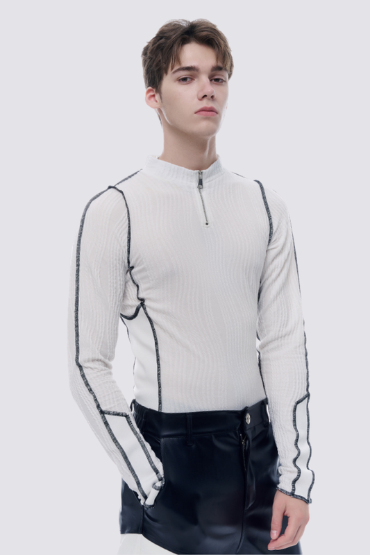 Steel Ghost Zipper Long Sleeve Top White