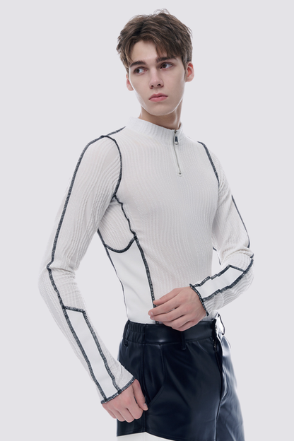 Steel Ghost Zipper Long Sleeve Top White