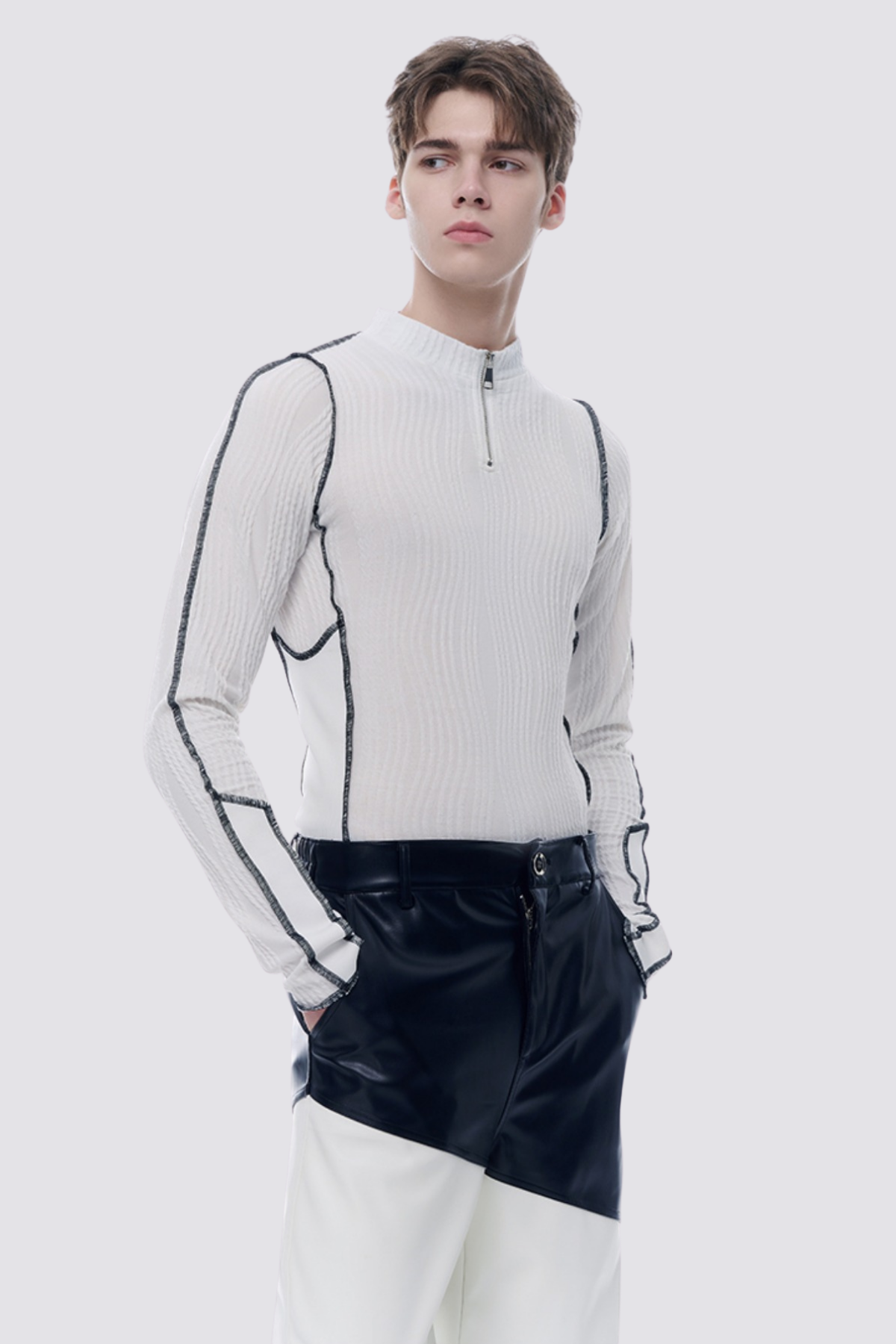 Steel Ghost Zipper Long Sleeve Top White