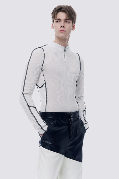 Steel Ghost Zipper Long Sleeve Top White