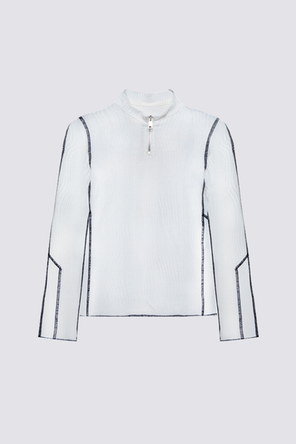 Steel Ghost Zipper Long Sleeve Top White