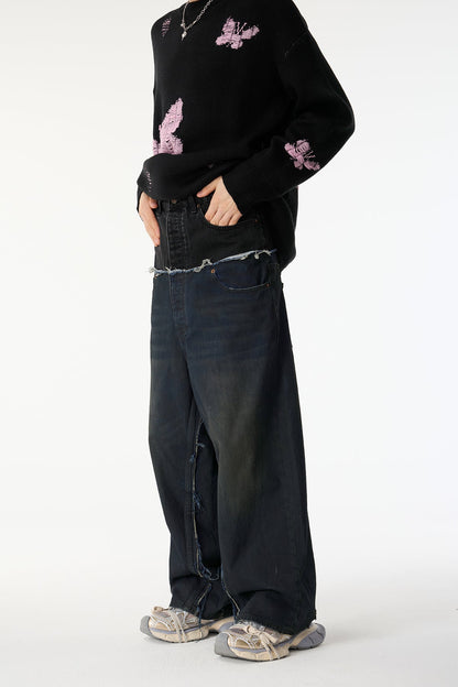 Steel Shape Splicing Straight Jeans