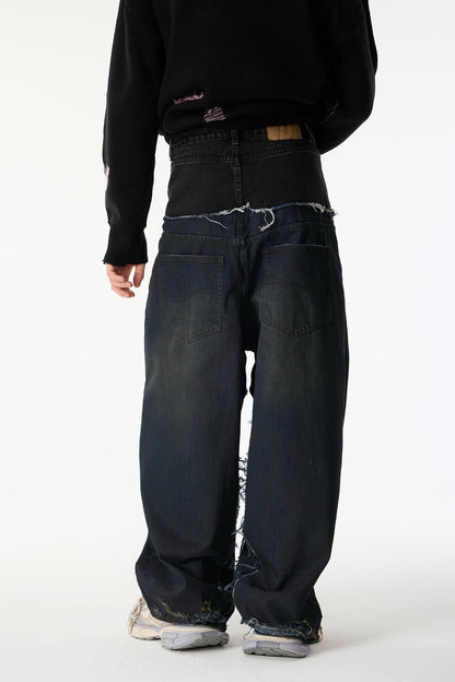 Steel Shape Splicing Straight Jeans
