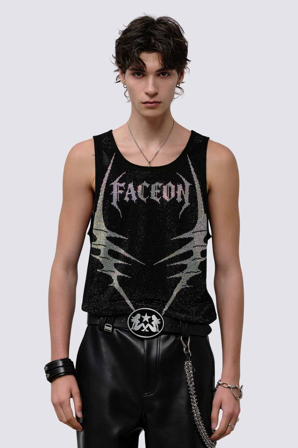 Stellar Glow Rhinestone Tank Top Black