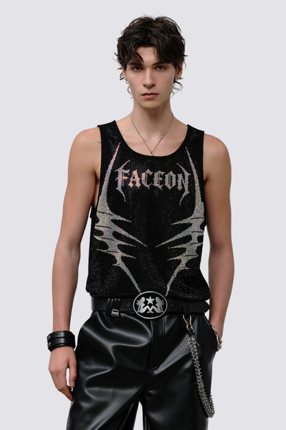 Stellar Glow Rhinestone Tank Top Black