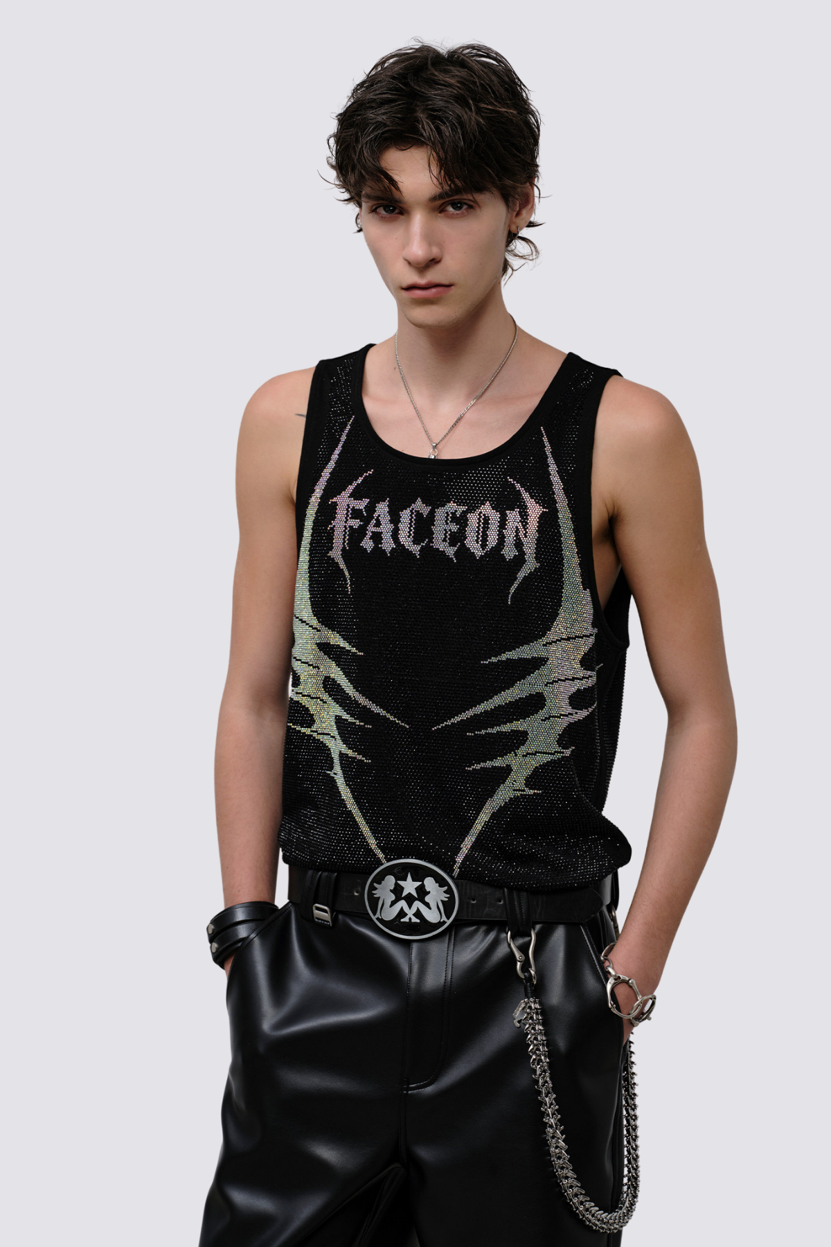 Stellar Glow Rhinestone Tank Top Black