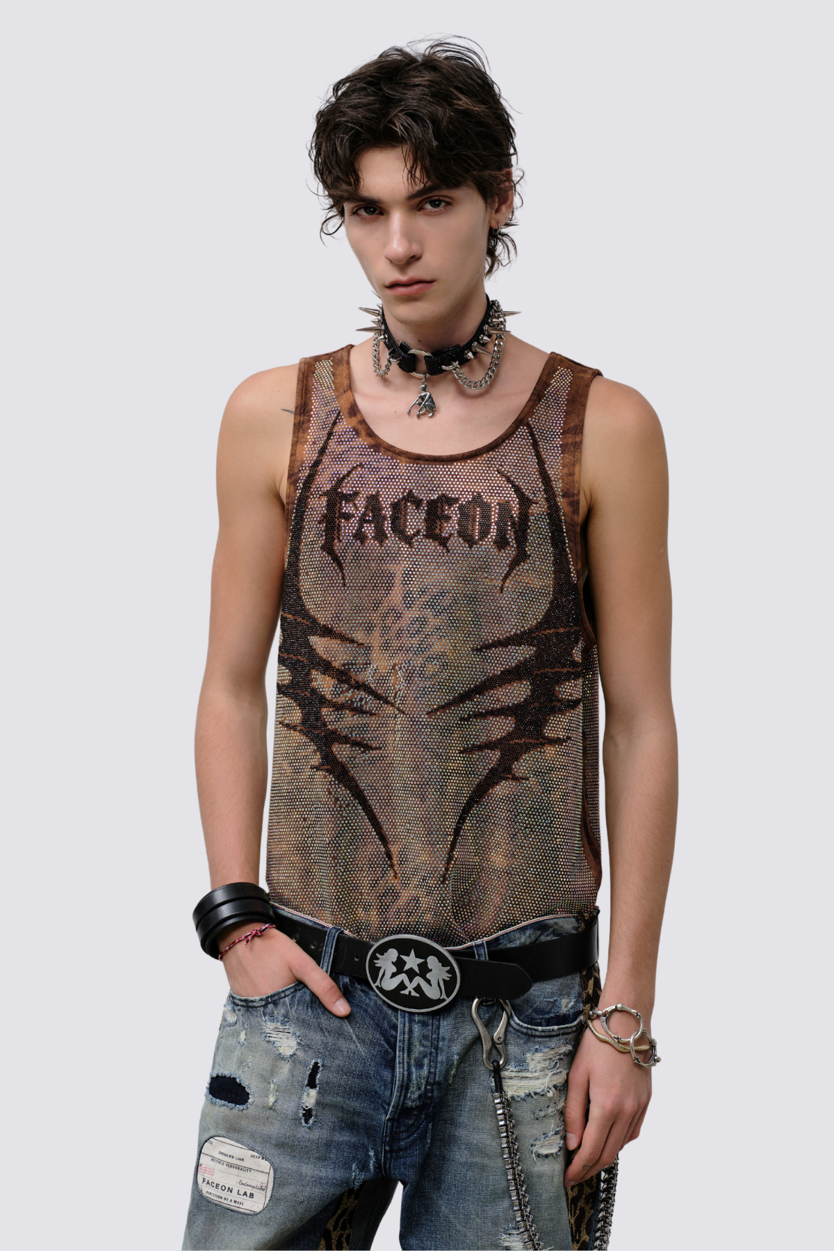 Stellar Glow Rhinestone Tank Top Brown