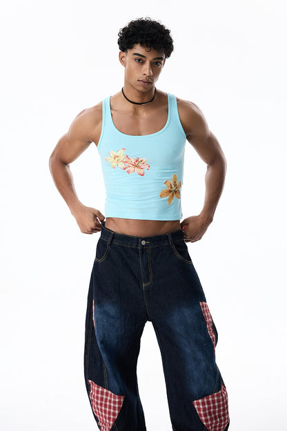 Still Mark Floral Print Crop Top Blue