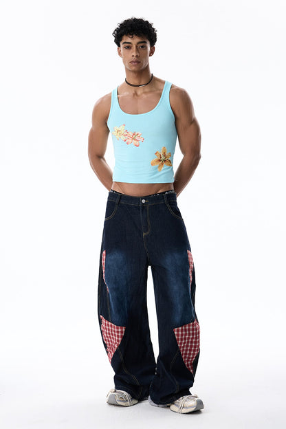 Still Mark Floral Print Crop Top Blue