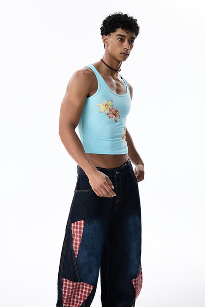 Still Mark Floral Print Crop Top Blue