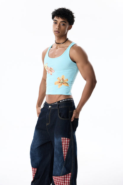 Still Mark Floral Print Crop Top Blue
