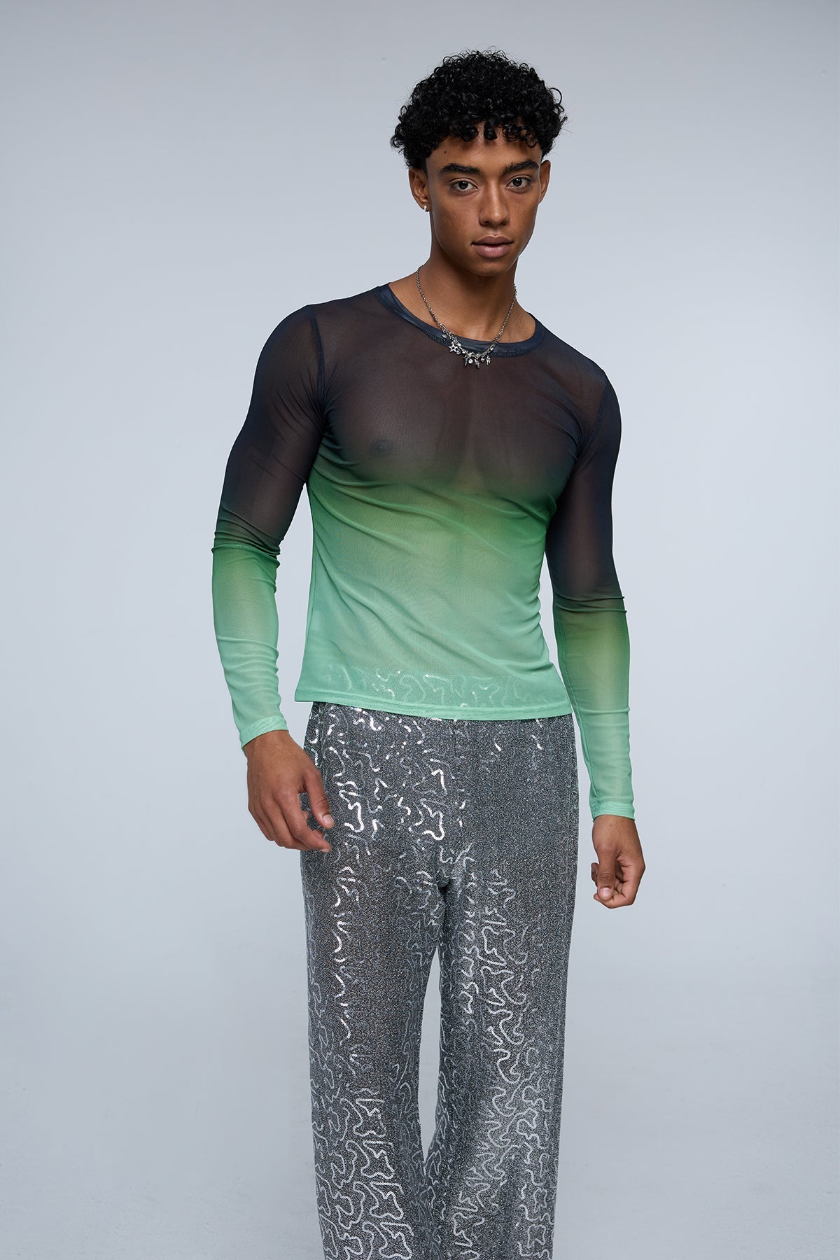 Still Pore Mesh Long Sleeve Top Green