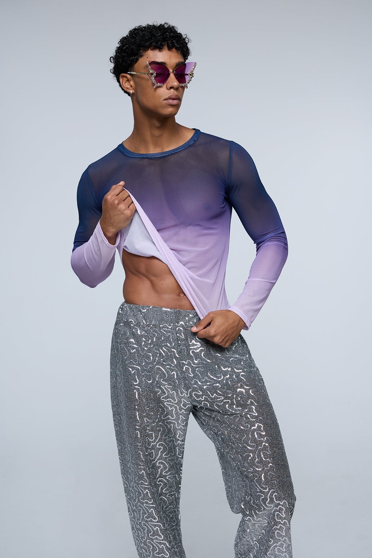Still Pore Mesh Long Sleeve Top Purple