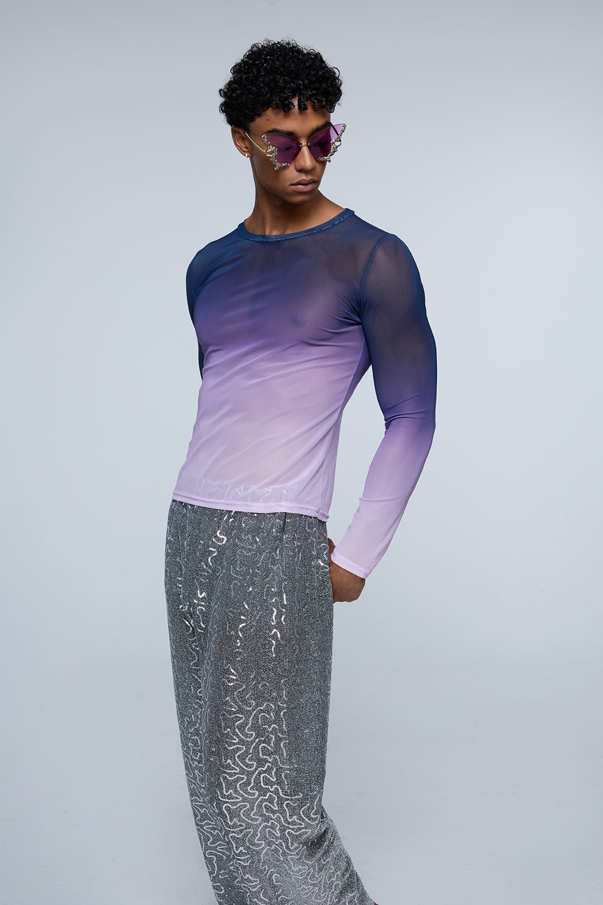 Still Pore Mesh Long Sleeve Top Purple