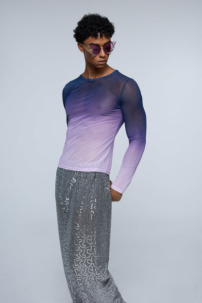 Still Pore Mesh Long Sleeve Top Purple