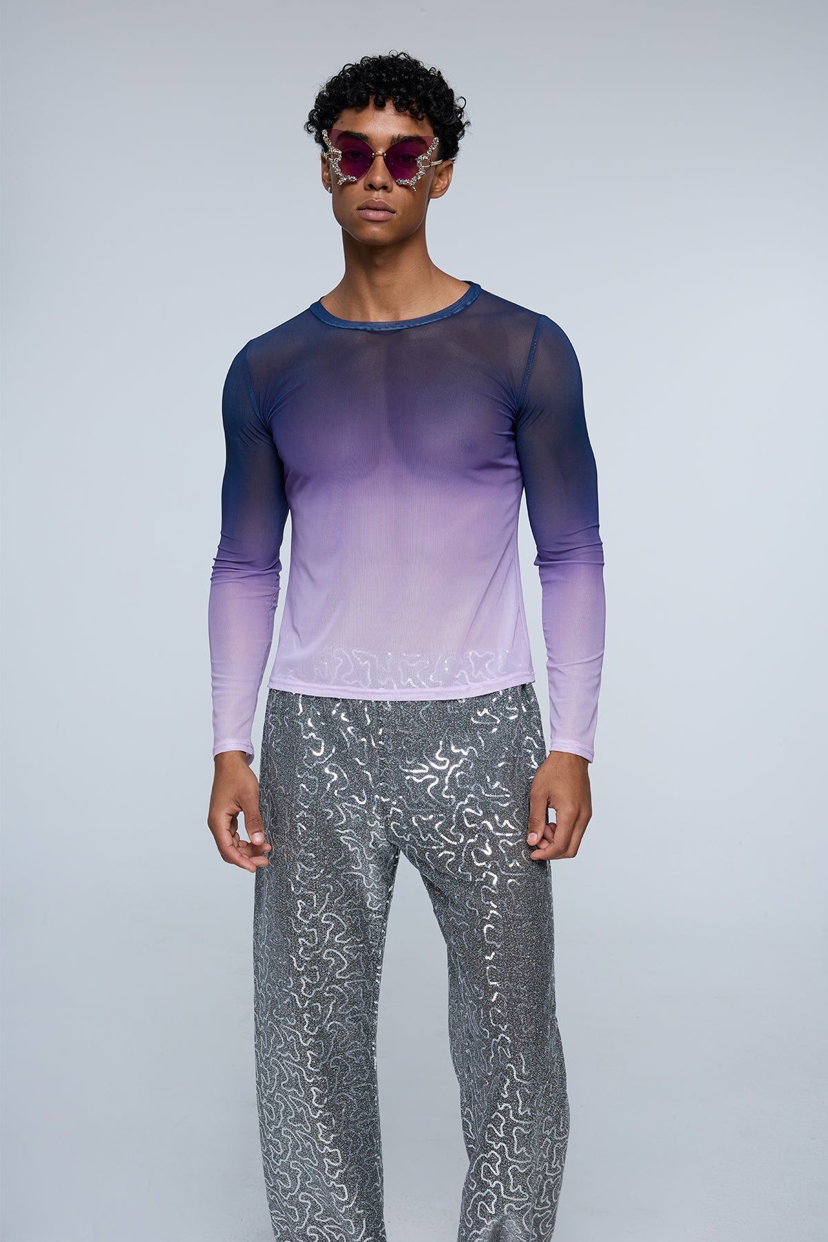 Still Pore Mesh Long Sleeve Top Purple