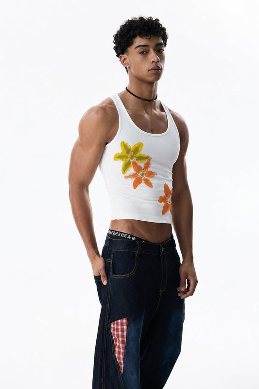 Still Mark Floral Print Crop Top White