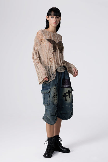 Stitch Ease Butterfly Embroidered Top Apricot
