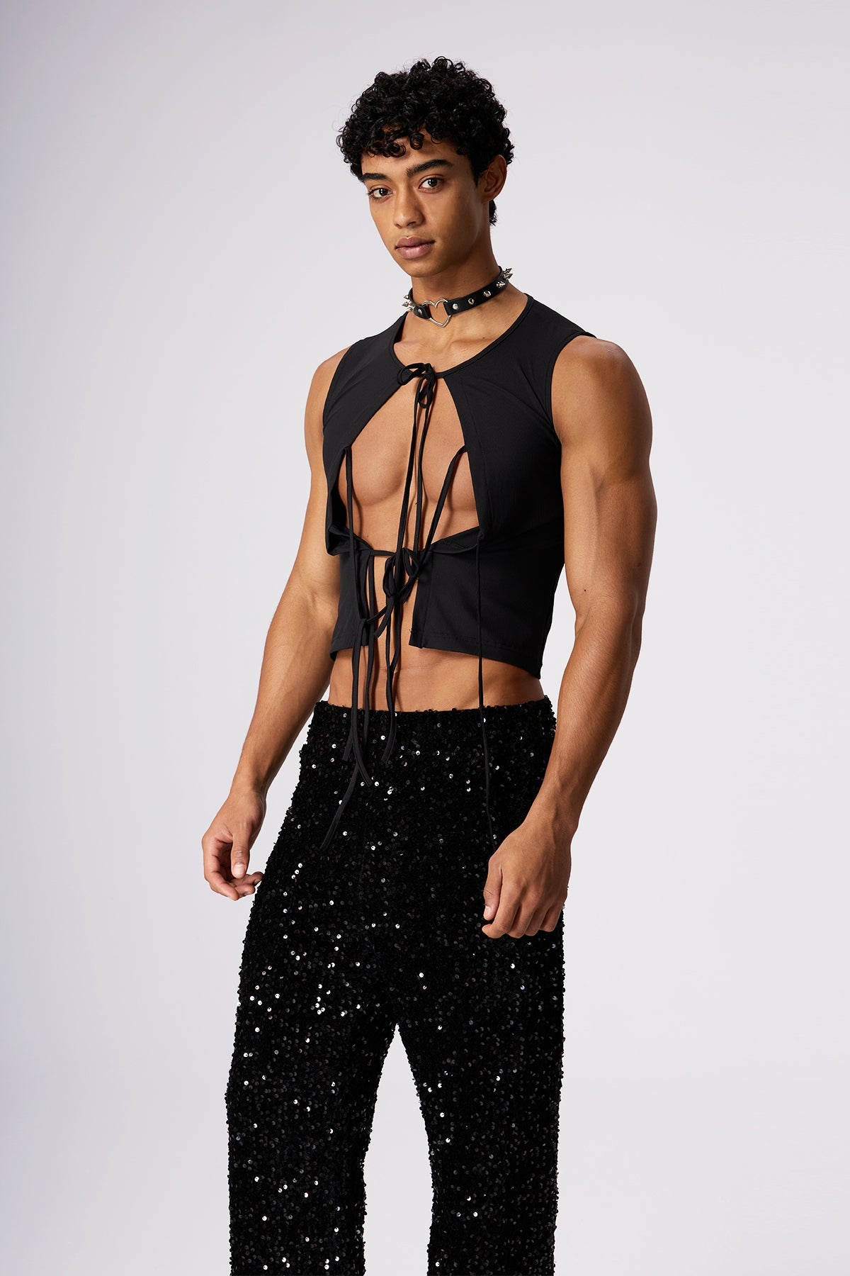 Stone Motion Lace Up Sleeveless Top Black