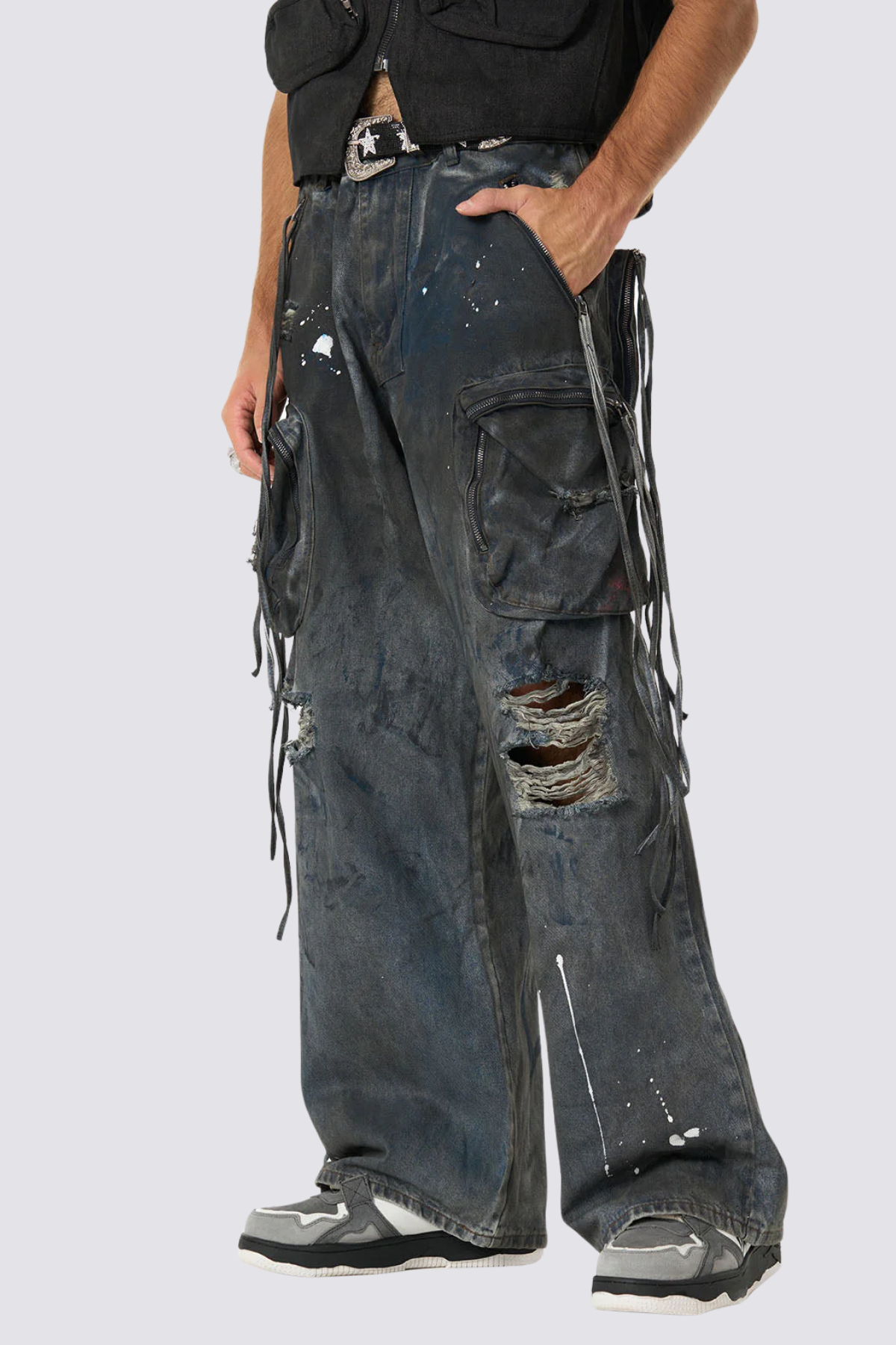 Street Phase Ripped Wide Leg Jeans