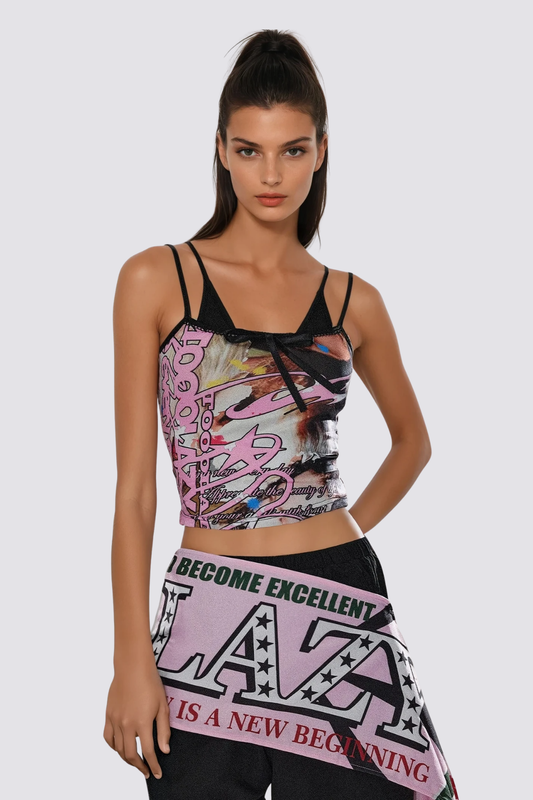 Street Lift Y2K Print Spaghetti Crop Top