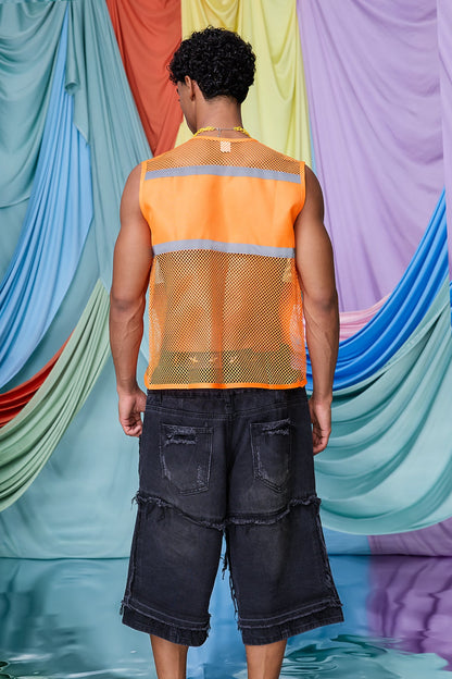 Subtle Distortion Cutout Vest Orange