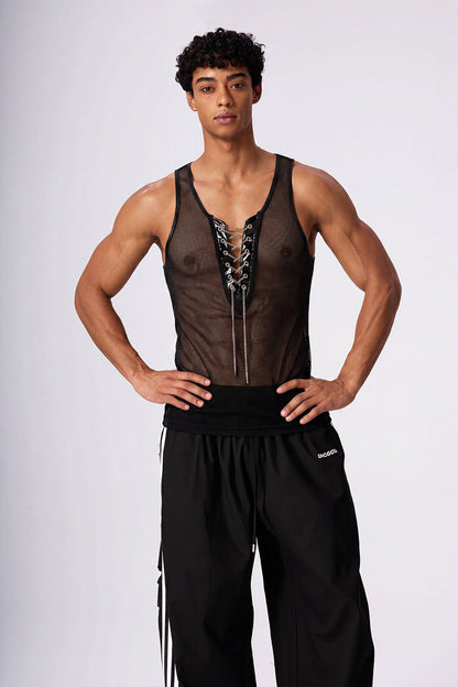 Subtle Reveal Cutout Lace Up Tank Top