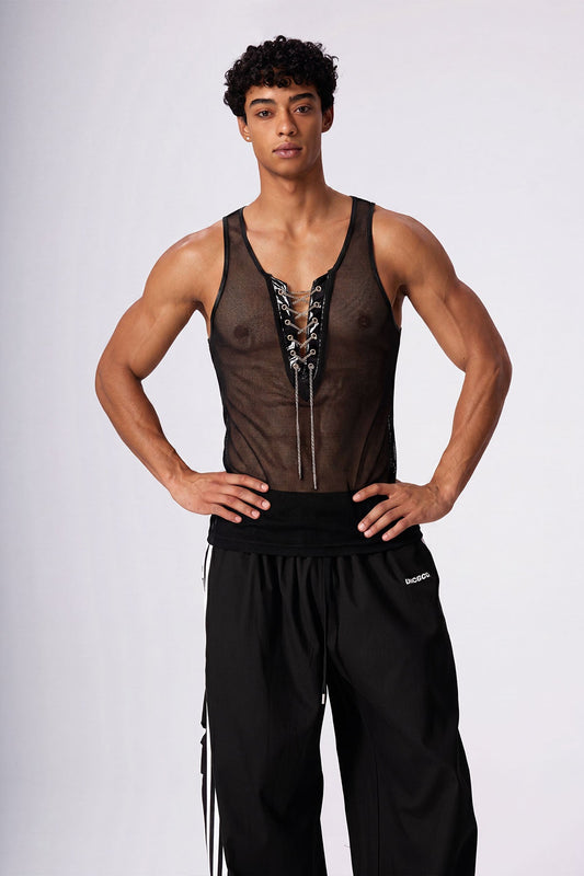 Subtle Reveal Cutout Lace Up Tank Top