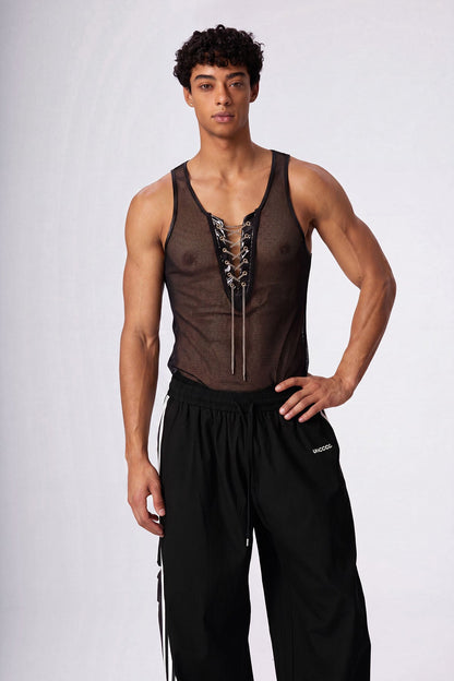 Subtle Reveal Cutout Lace Up Tank Top