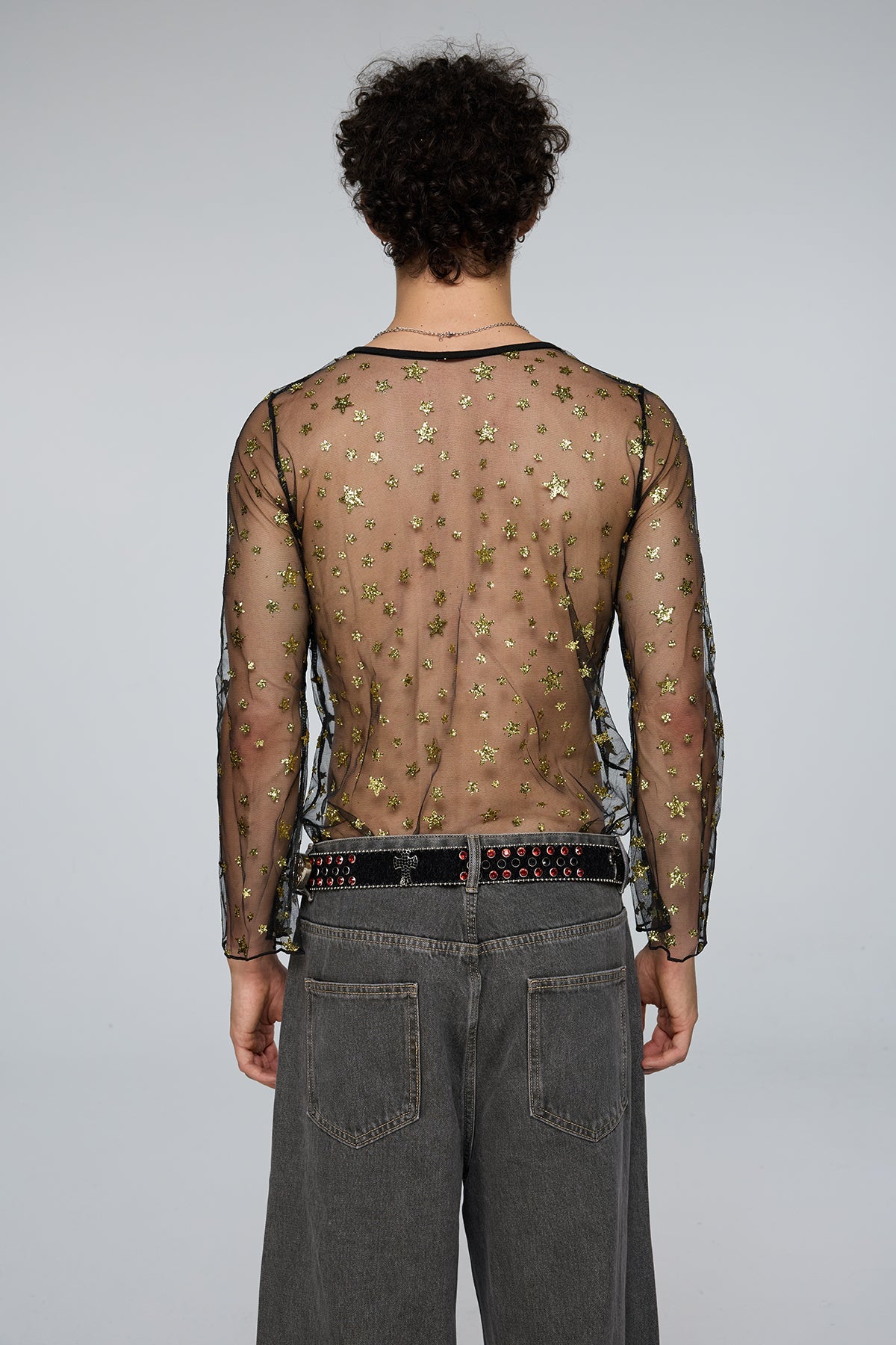 Tactile Flow Long Sleeve Mesh Sequin Top