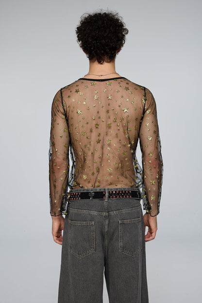 Tactile Flow Long Sleeve Mesh Sequin Top
