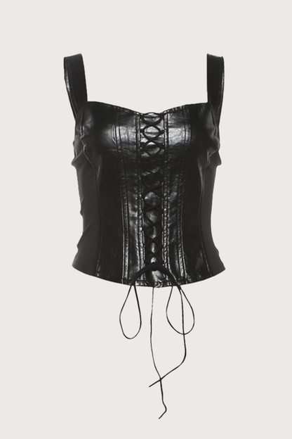 Tease-Rise Lace Up Leather Top