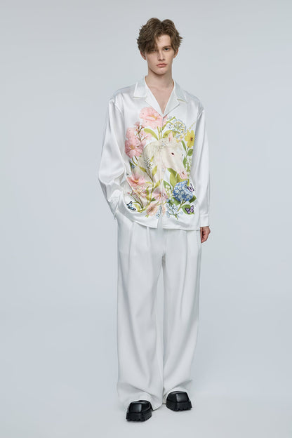 Techno Bloom Print Rhinestone Long Sleeve Top