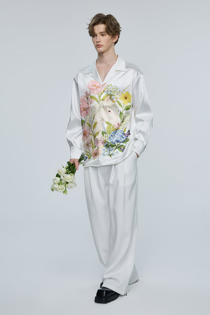 Techno Bloom Print Rhinestone Long Sleeve Top