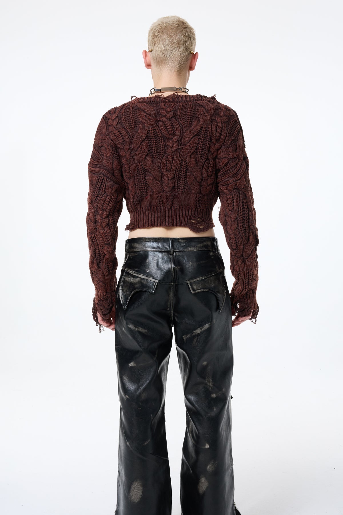 Tender Weave Ripped Knit Long Sleeve Top