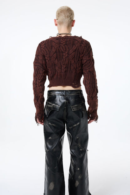 Tender Weave Ripped Knit Long Sleeve Top