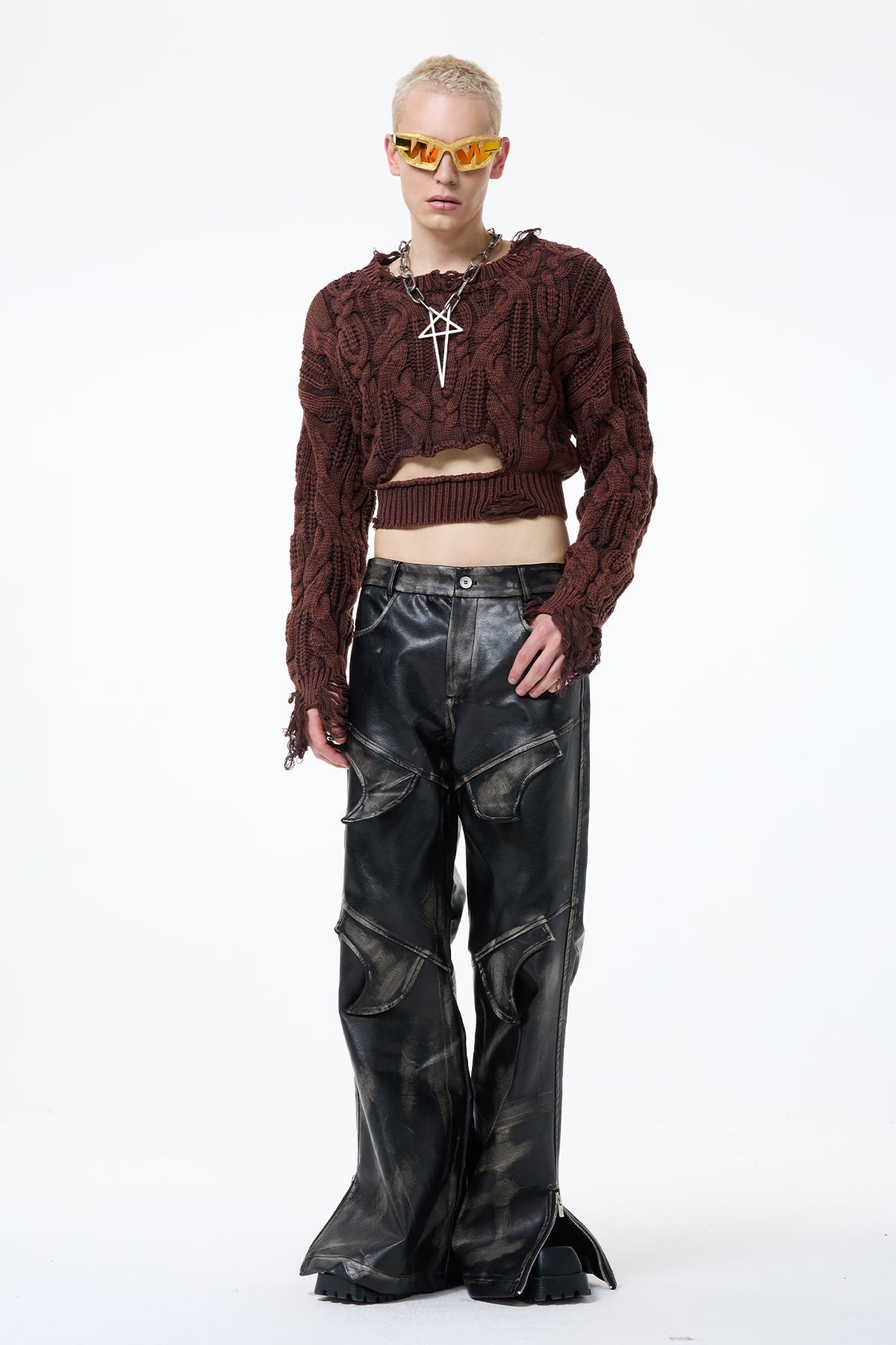 Tender Weave Ripped Knit Long Sleeve Top