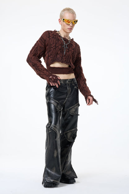 Tender Weave Ripped Knit Long Sleeve Top